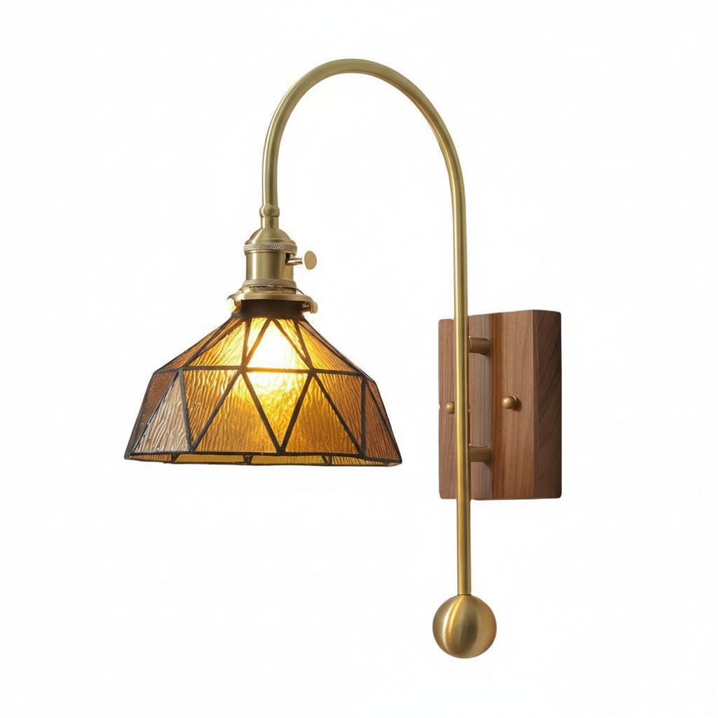 Freyza - LED Wall Sconce Light – Retro Industrial High Arm Brass Glass (30x15cm / 11.8x5.9in)