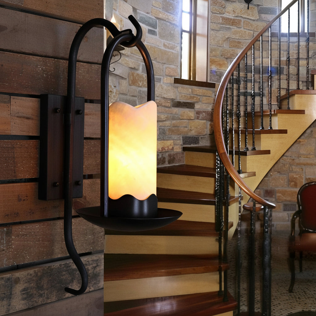 Freyza - LED Wall Sconce Light – Modern Candlestick Iron Marble Texture (50x18cm / 20x7in)