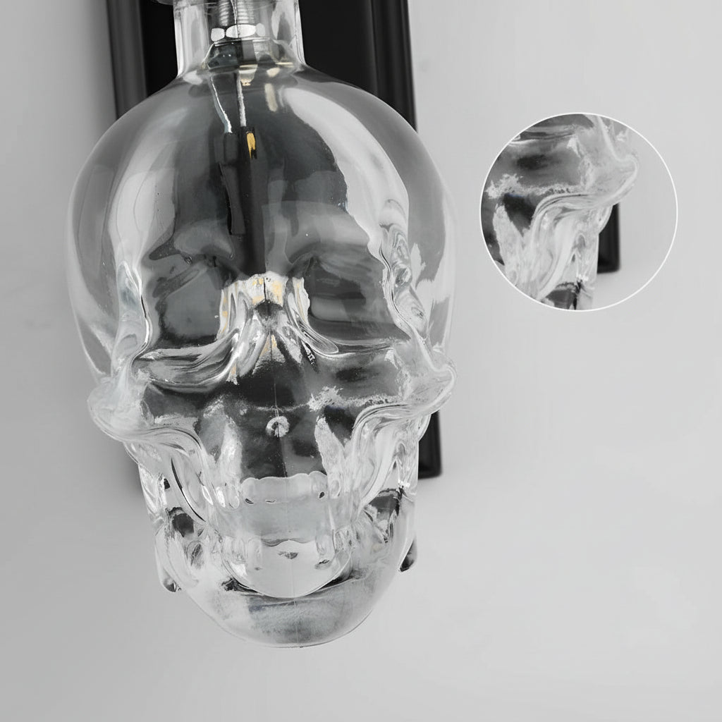 Freyza - Gothic Glass Skull Wall Sconce – Industrial Retro Iron Wall Lamp & Art Decor (E14)