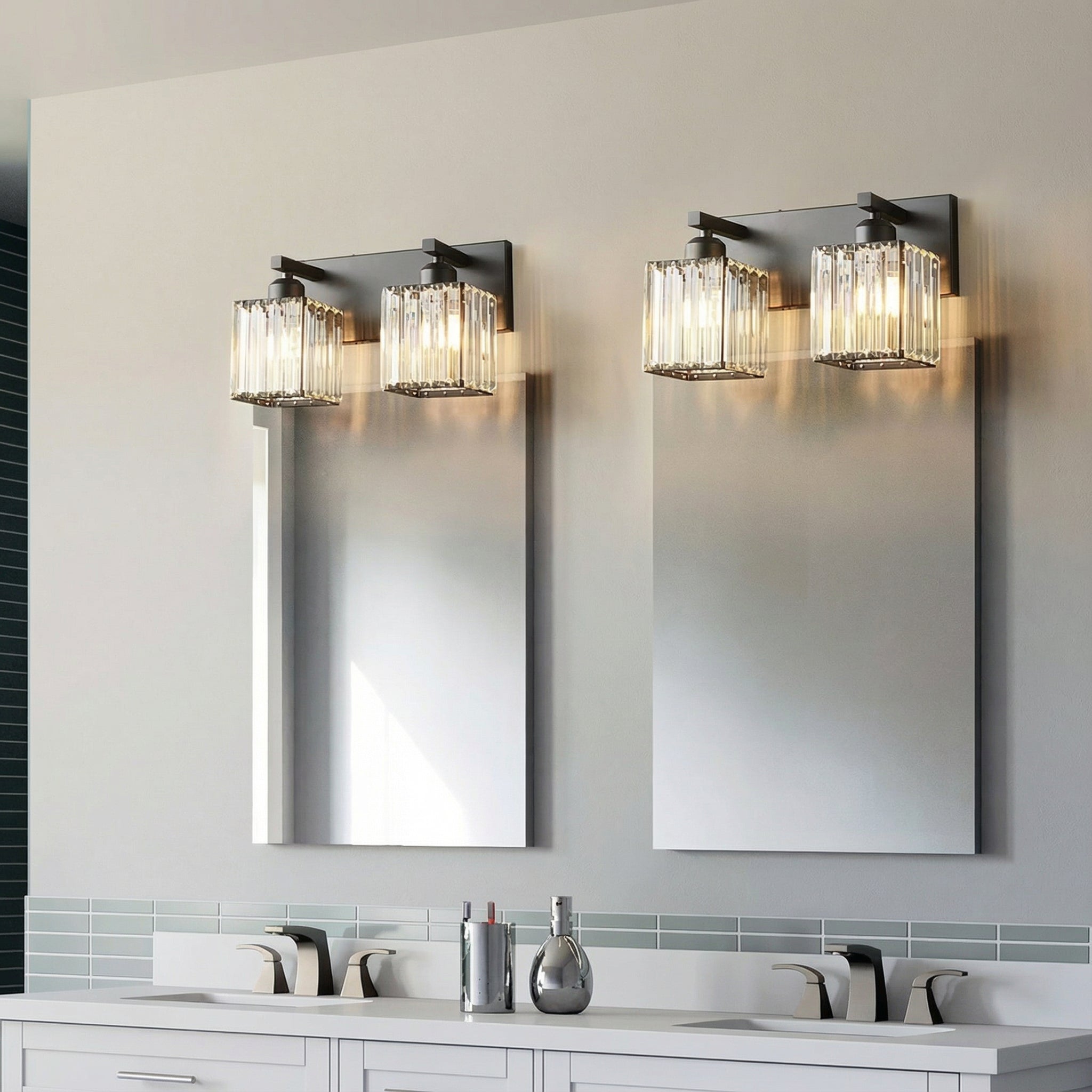 Freyza - Wall Sconce Modern Square LED Crystal Indoor Vanity Bedroom 2-4 Lights