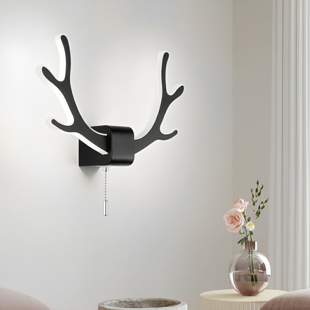 Freyza - LED Wall Sconce Light – Modern Antler Iron Pull Switch (30x20cm / 12x8in)