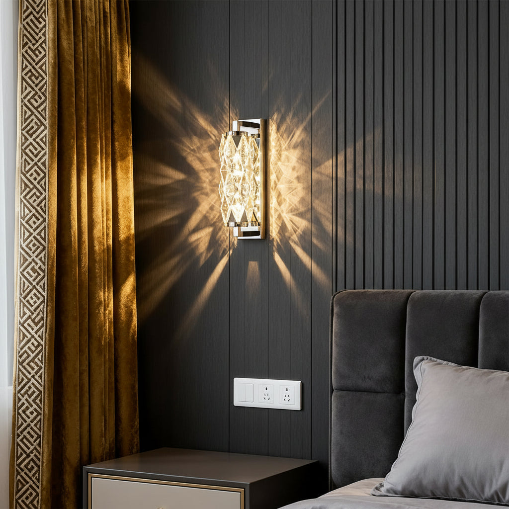 Freyza - LED Wall Sconce Light – Modern Geometric Crystal Stainless Steel (32-48cm / 12.6-18.9in)