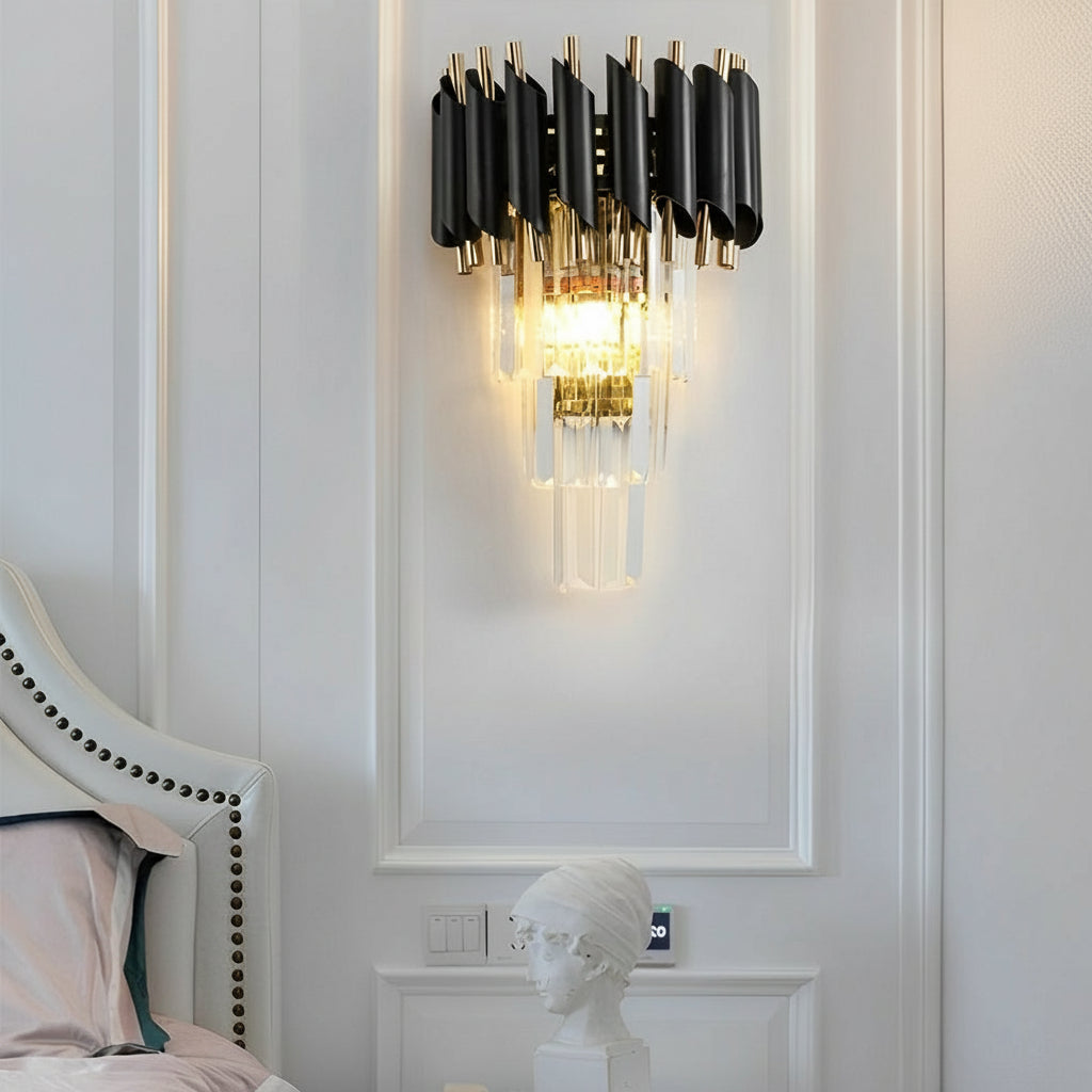 Freyza - LED Wall Sconce Light – Modern Postmodern Crystal Gold Black (35x25cm / 14x10in)
