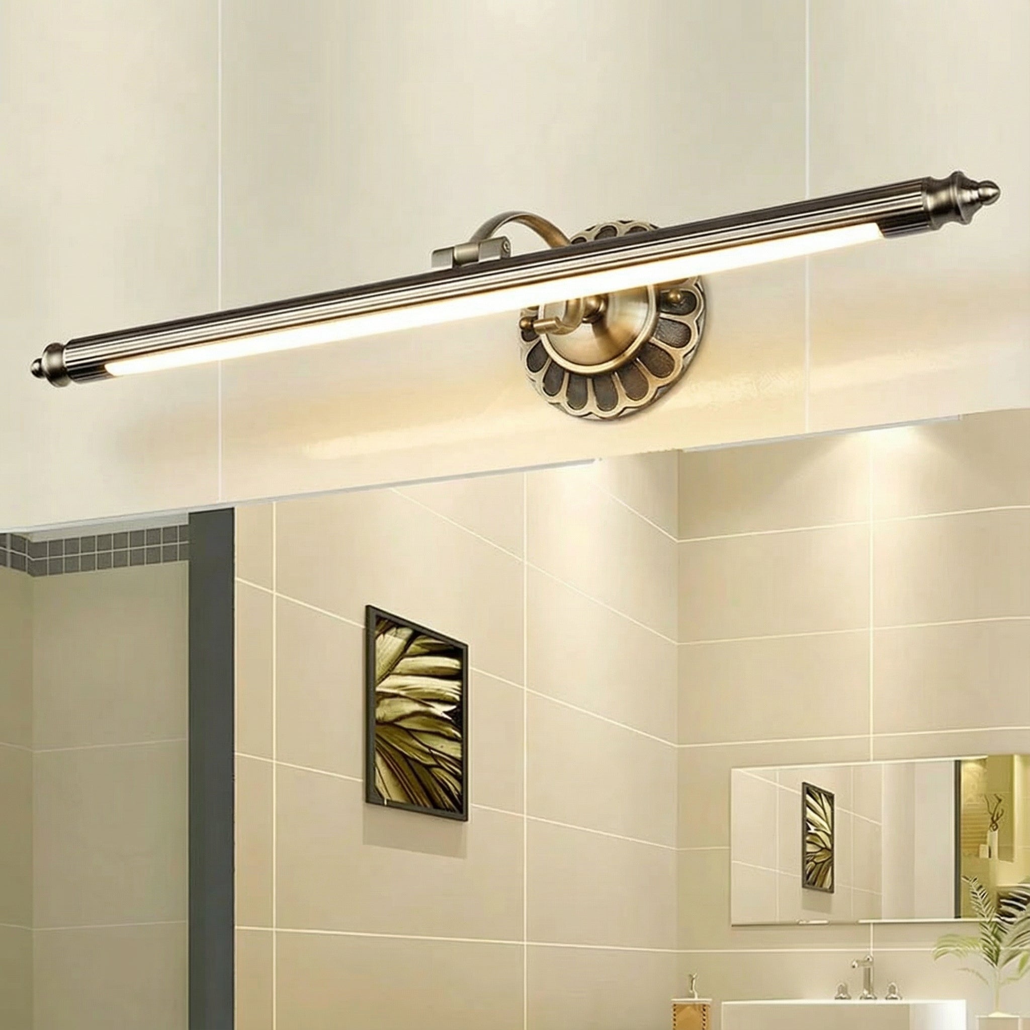 Freyza - LED Bathroom Vanity Light Linear Bronze Cylinder Flower Detail 50cm / 20in