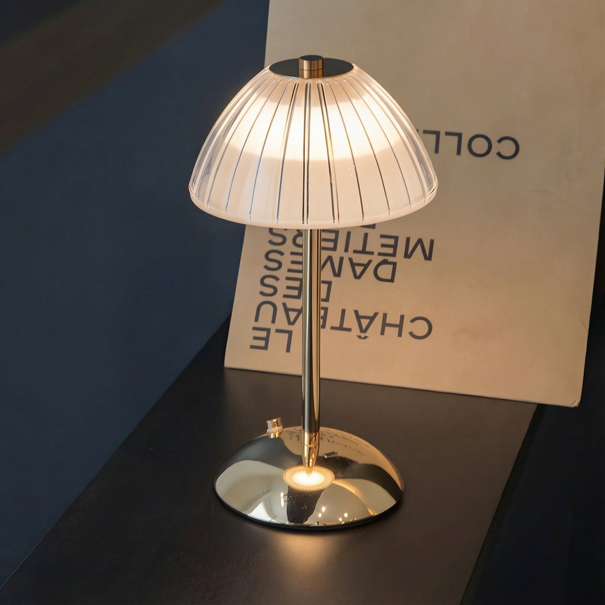 Freyza - Cordless LED Table Lamp – Brushed Brass Metal, Battery Operated Dimmable Bedside Light 30cm