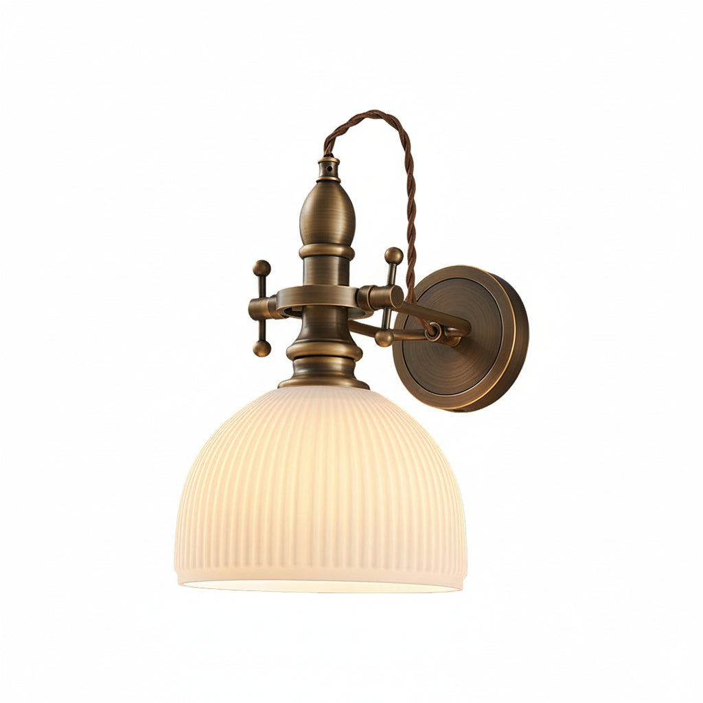 Freyza - LED Wandleuchte – Amerikanischer Vintage Schwenkarm Messing Leinen E26 E27 (Verstellbar & Steckbar)