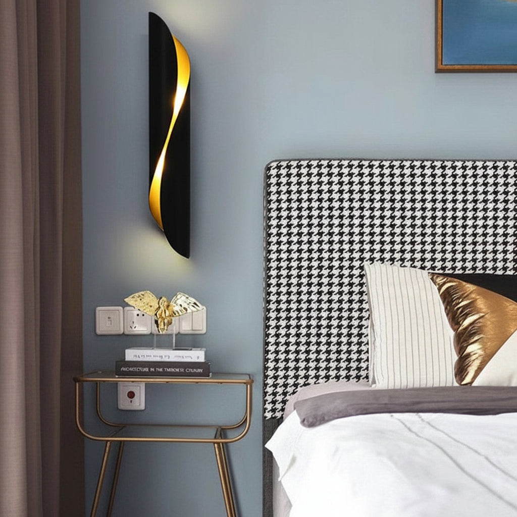 Freyza - Nordische Wandleuchte lineare Bogenform Eisen Schwarz Gold G9 50cm / 20in Industrieller Flur- und Nachttischlicht