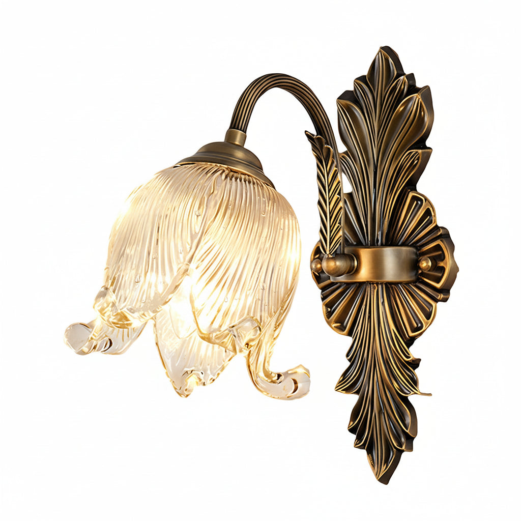 Freyza - Vintage Brass Wall Sconce – American Retro Glass LED E14 - Full Spectrum & 29-30cm