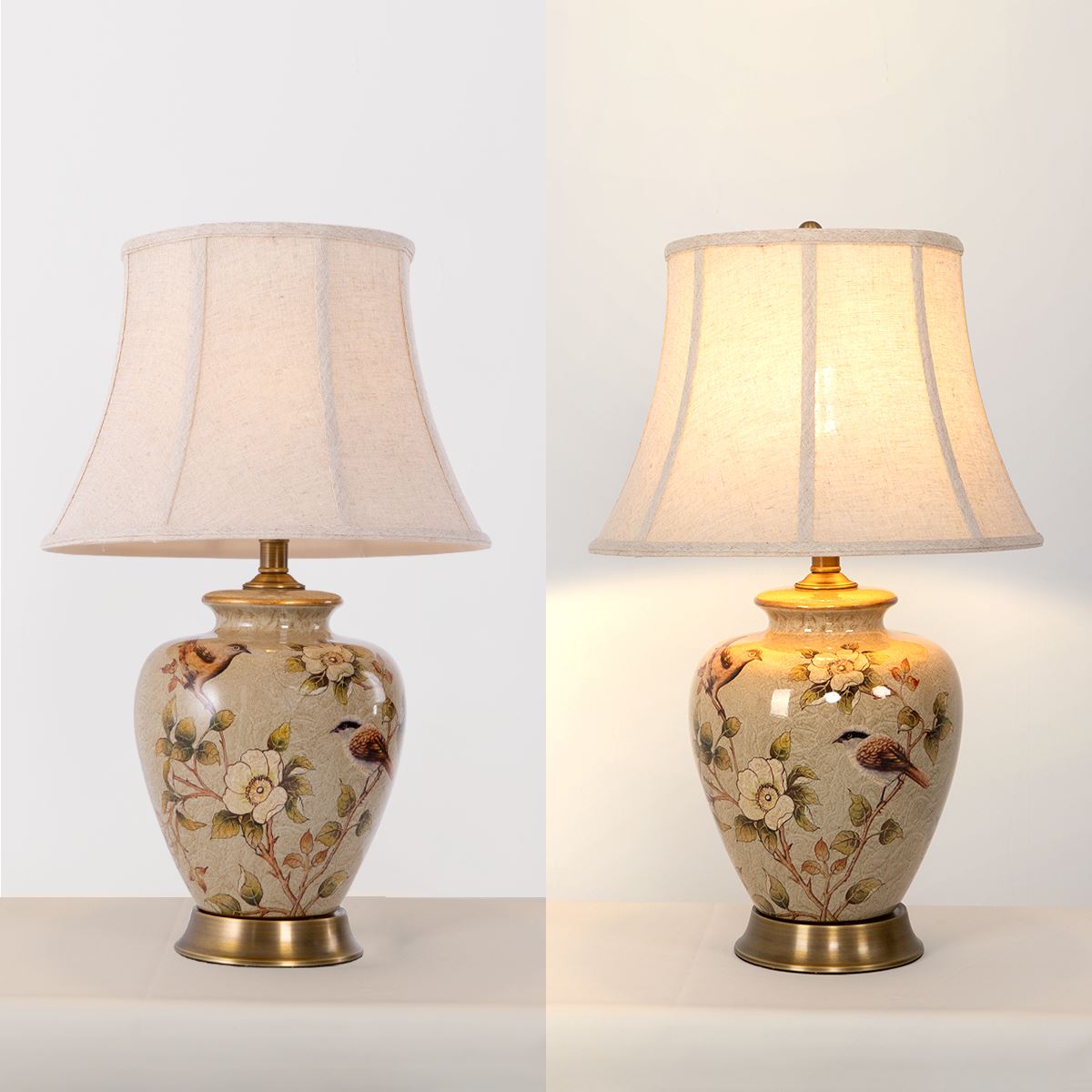 Ceramica | Elegant Hand-Painted Vintage Bird-Pattern Table Lamp 9