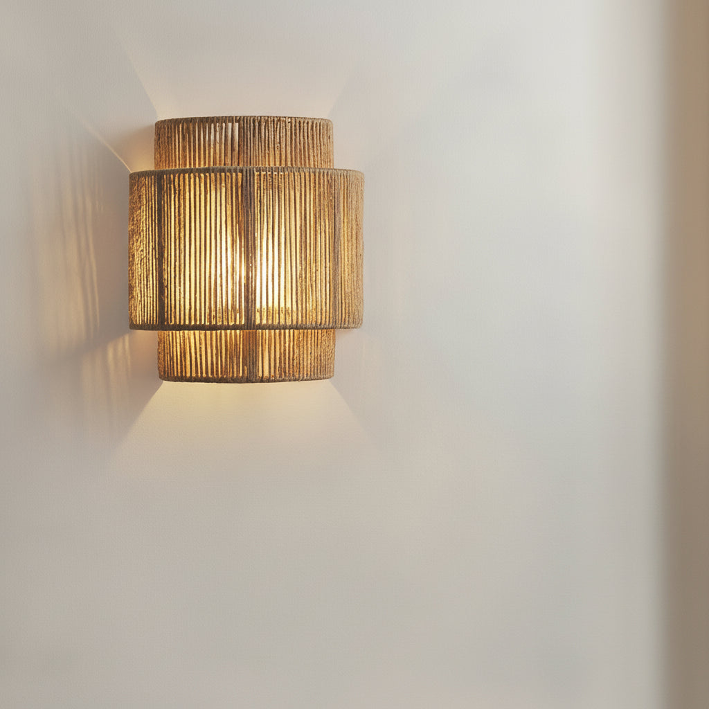Freyza - LED Wall Sconce Light – Japanese Wabi-Sabi Hemp Rope (25x23cm / 9.8x9in)