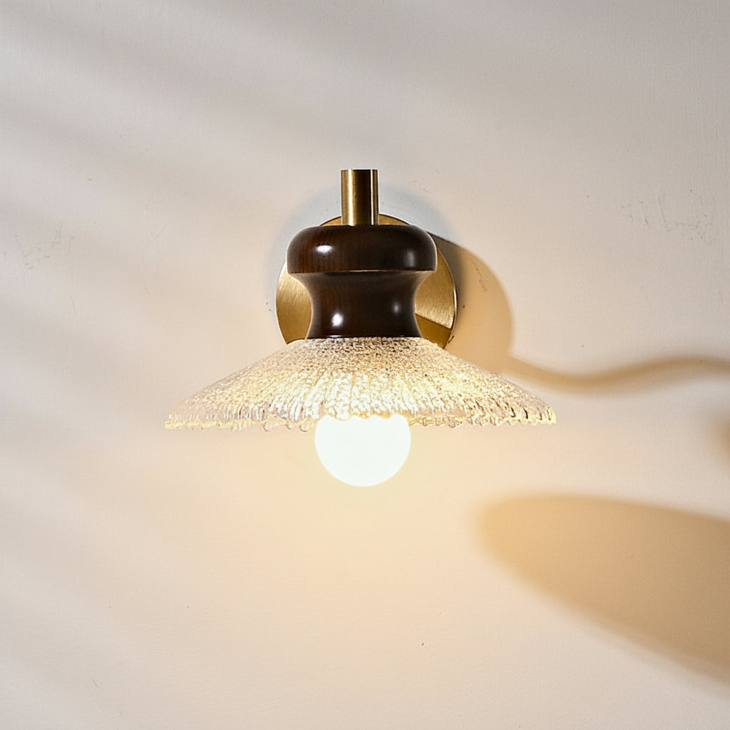 Freyza - LED Wall Sconce Light – Retro South Seas Brass Wood Glass (24x24cm / 9.45x9.45in)