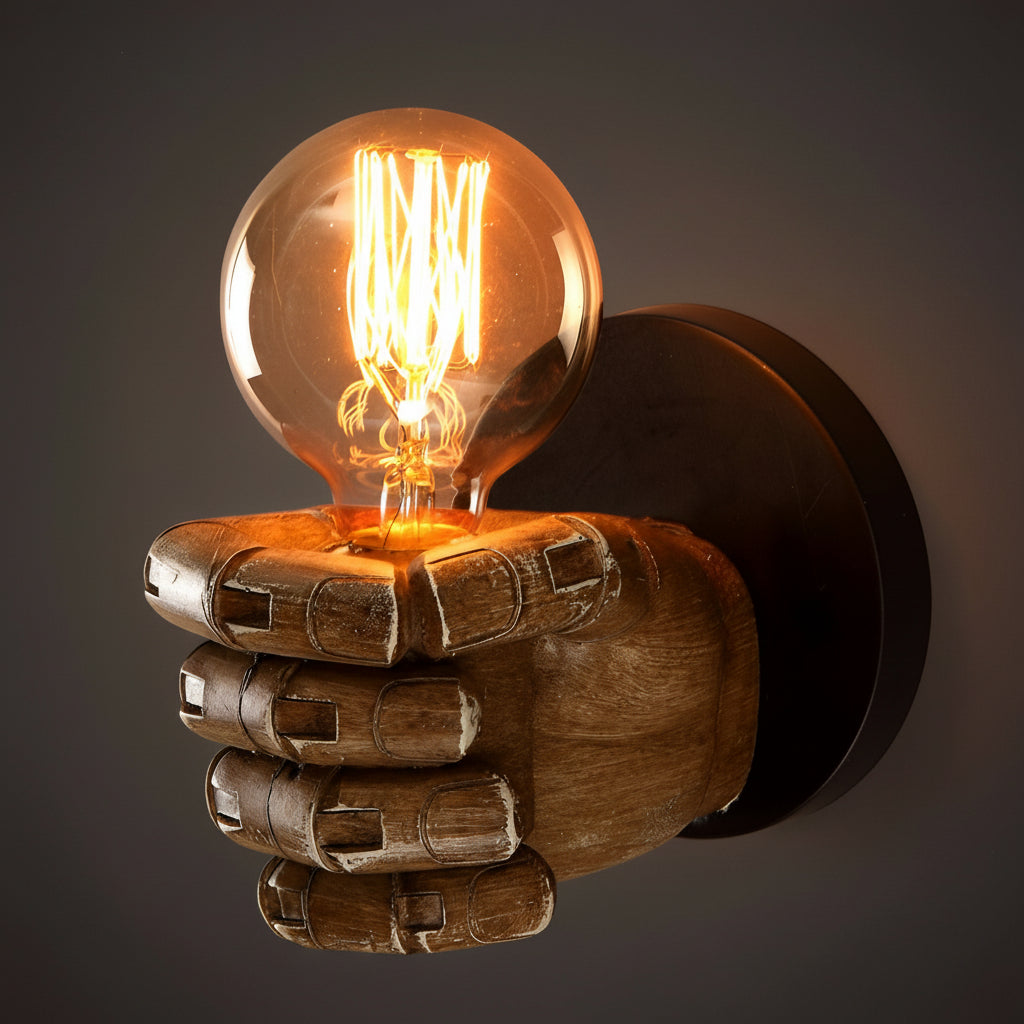 Freyza - Retro Industrial Fist Wall Sconce – Creative Hand-Shaped Art Deco Wall Lamp - E27, Black