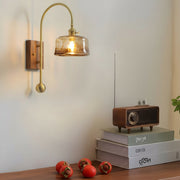 Freyza - LED Wall Sconce Light – Retro Industrial High Arm Brass Glass (30x15cm / 11.8x5.9in)