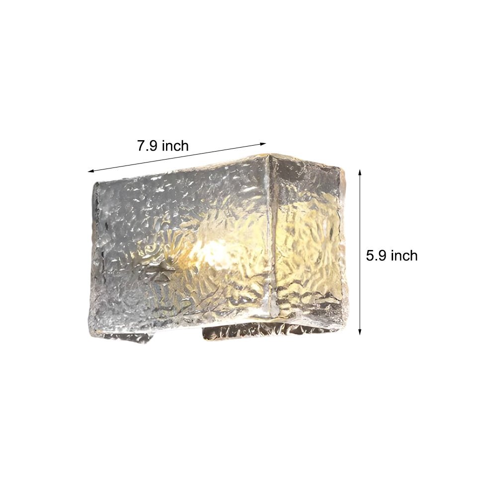 Freyza - LED Wall Sconce Light – Modern Rectangular Brass Ripple Glass (20x15cm / 7.9x5.9in)