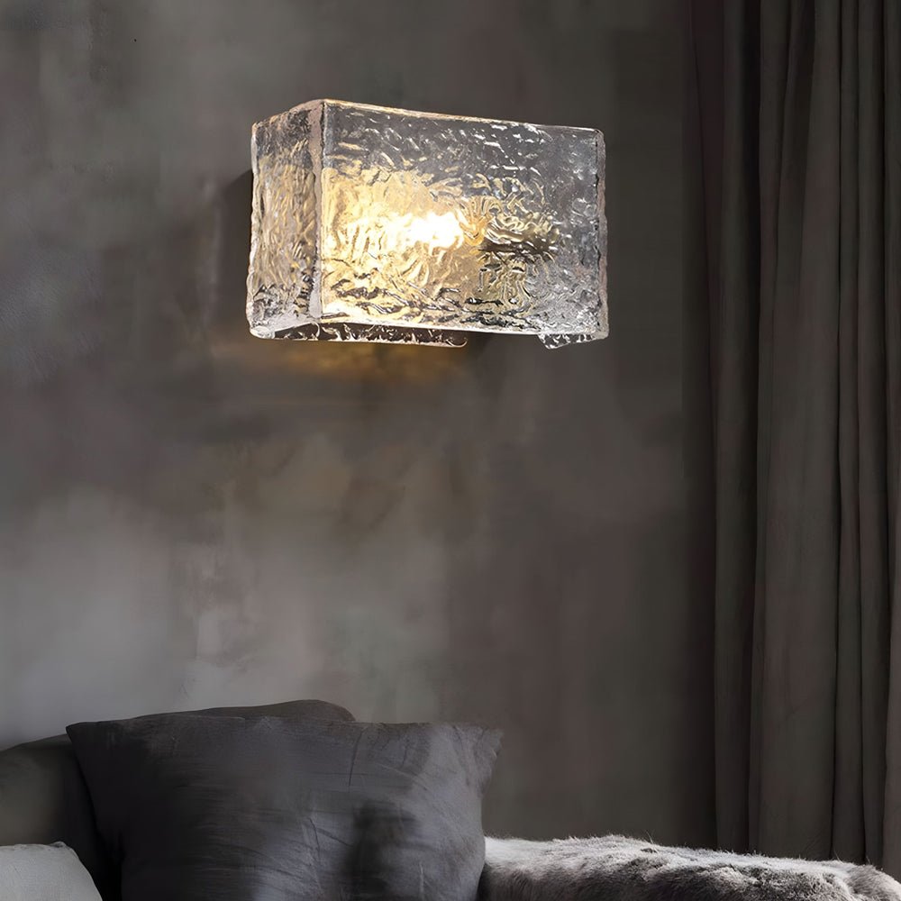 Freyza - LED Wall Sconce Light – Modern Rectangular Brass Ripple Glass (20x15cm / 7.9x5.9in)