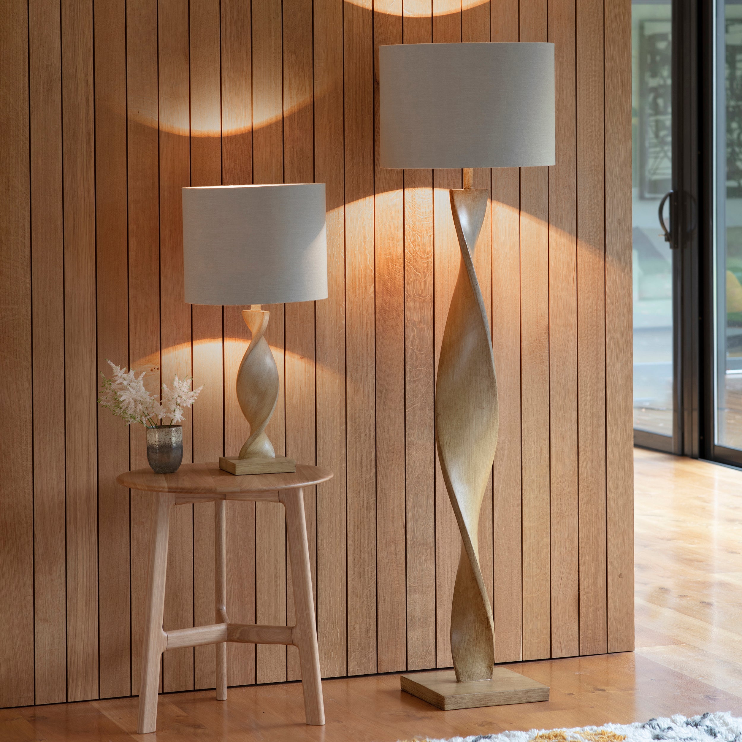 Freyza - Endon Abia Wood Floor Lamp with Linen Shade
