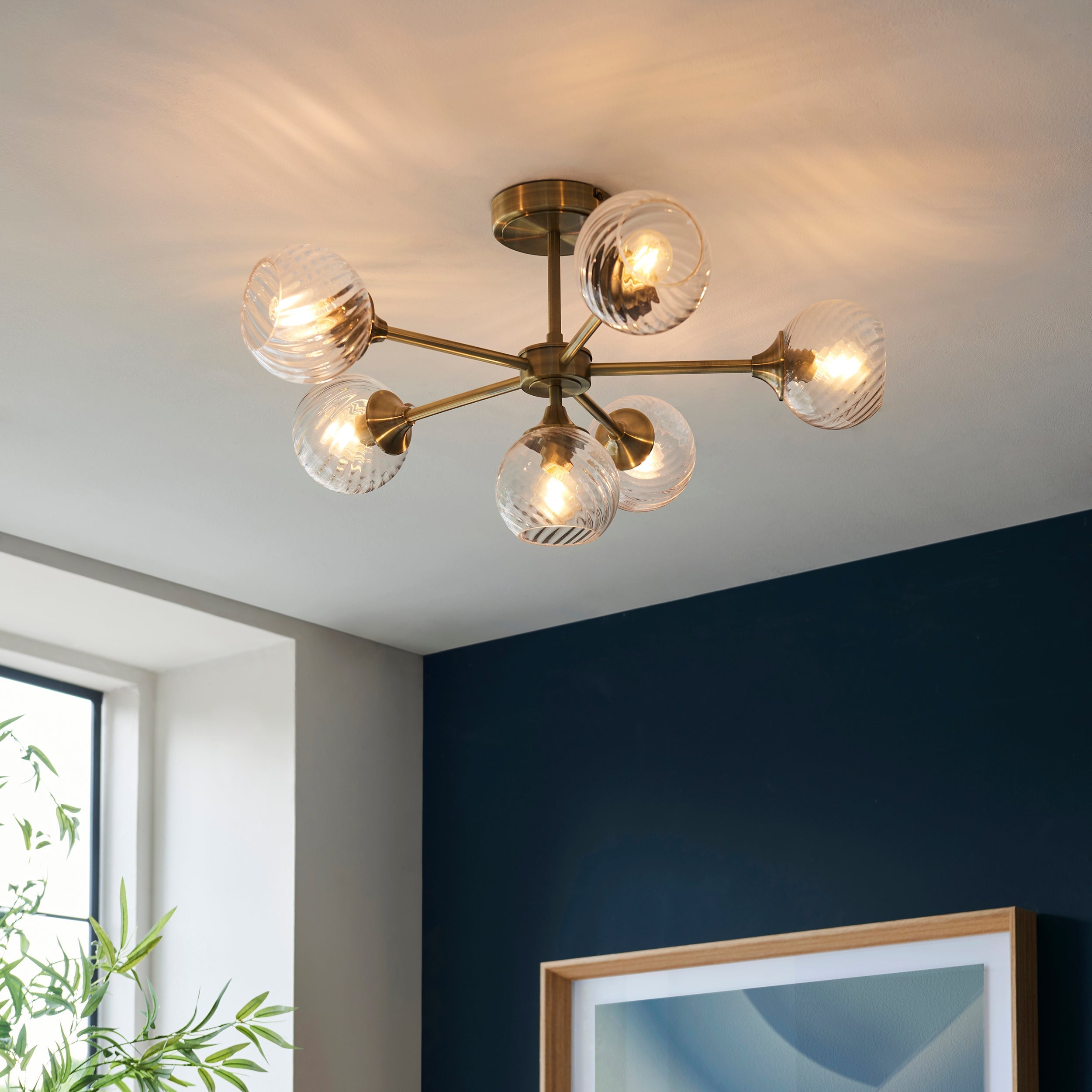 Freyza - Endon Allegra 6lt plafonnier semi-affleurant en laiton antique