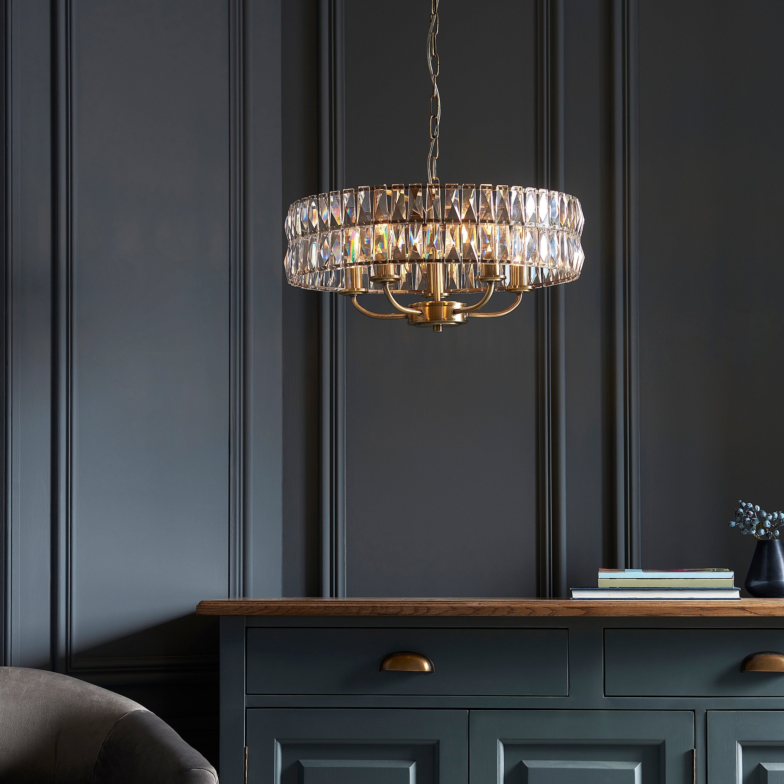 Freyza - Lustre Endon Clifton 5 lumières en laiton antique