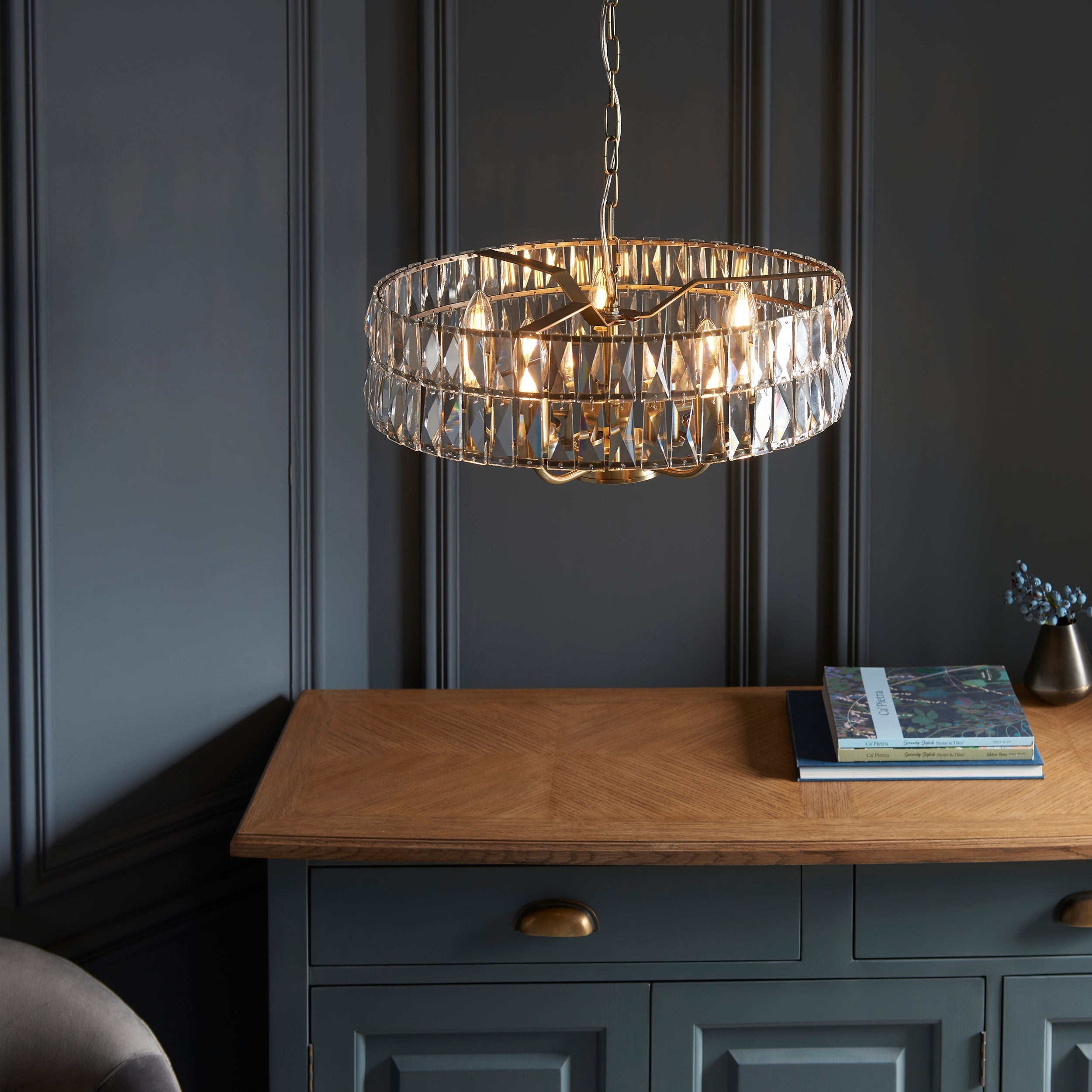 Freyza - Lustre Endon Clifton 5 lumières en laiton antique