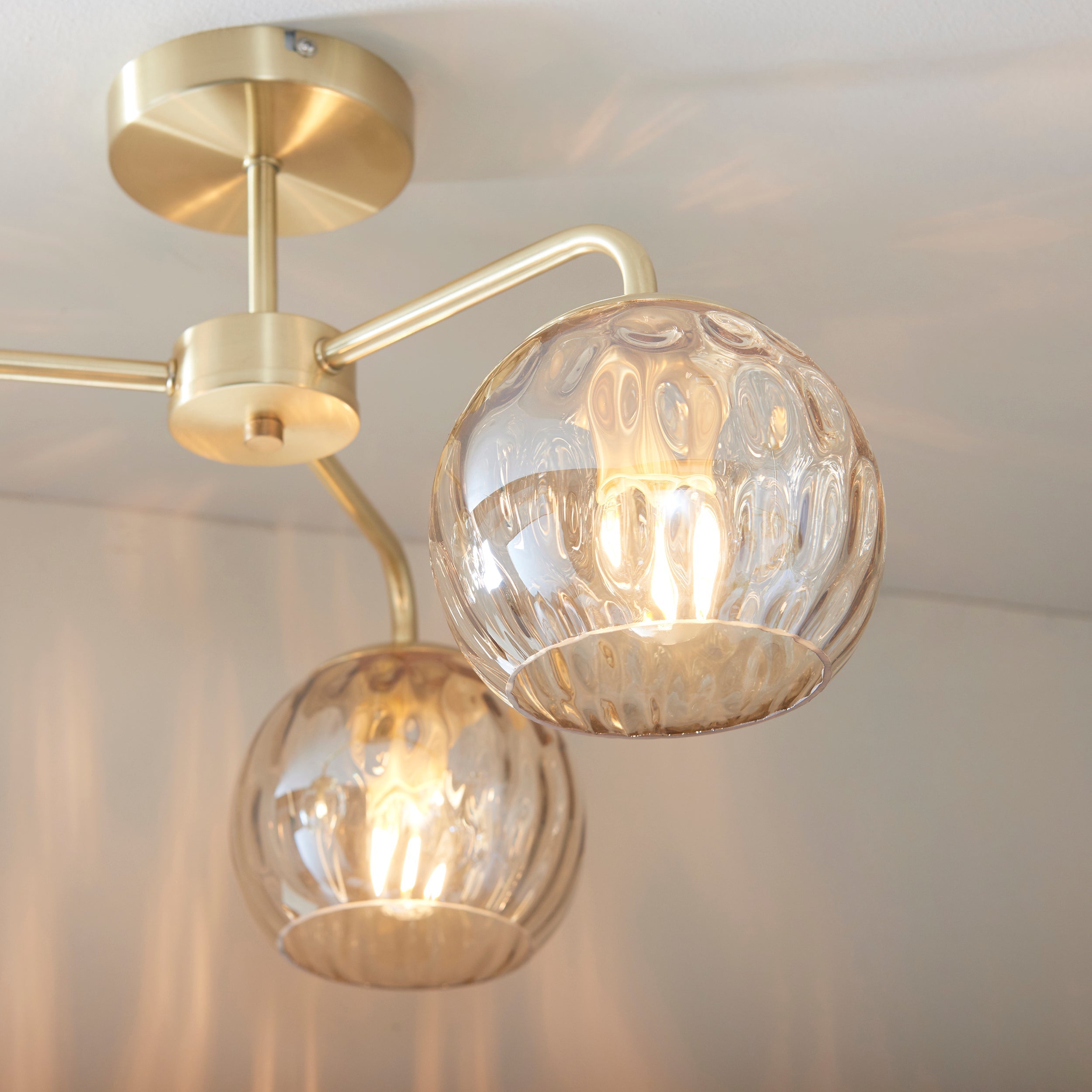 ChampagneGlow | Elegant Modern Satin Brass Semi Flush Light Fixture 4