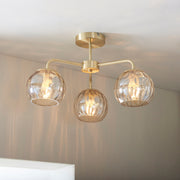 ChampagneGlow | Elegant Modern Satin Brass Semi Flush Light Fixture 1