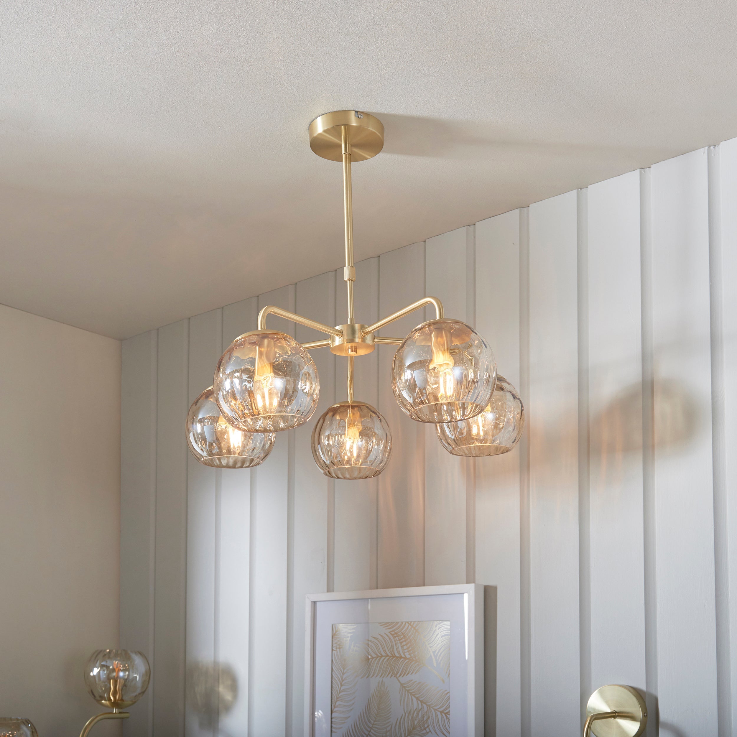 LustreGlow | Elegant Modern Satin Brass 5-Light Pendant Chandelier 3