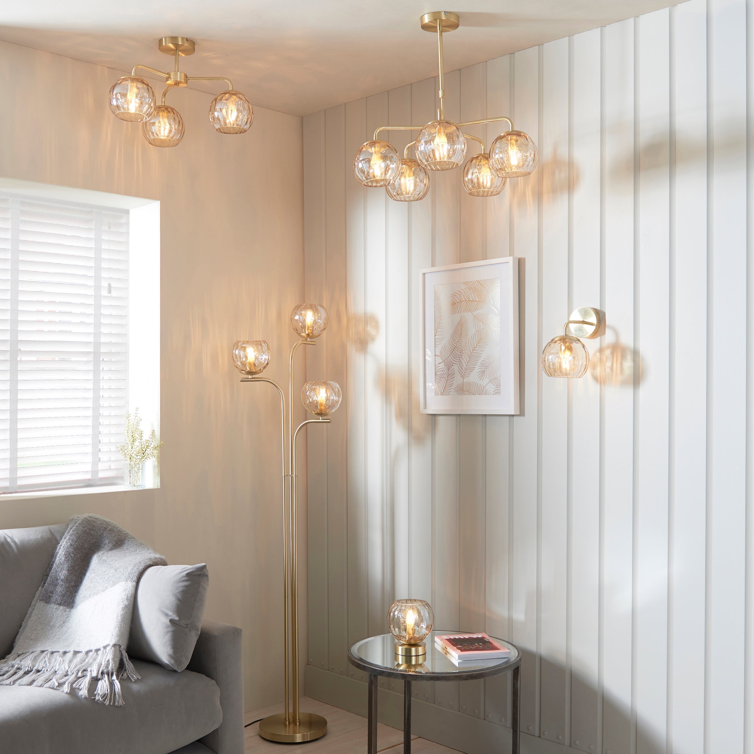 LustreGlow | Elegant Modern Satin Brass 5-Light Pendant Chandelier 4