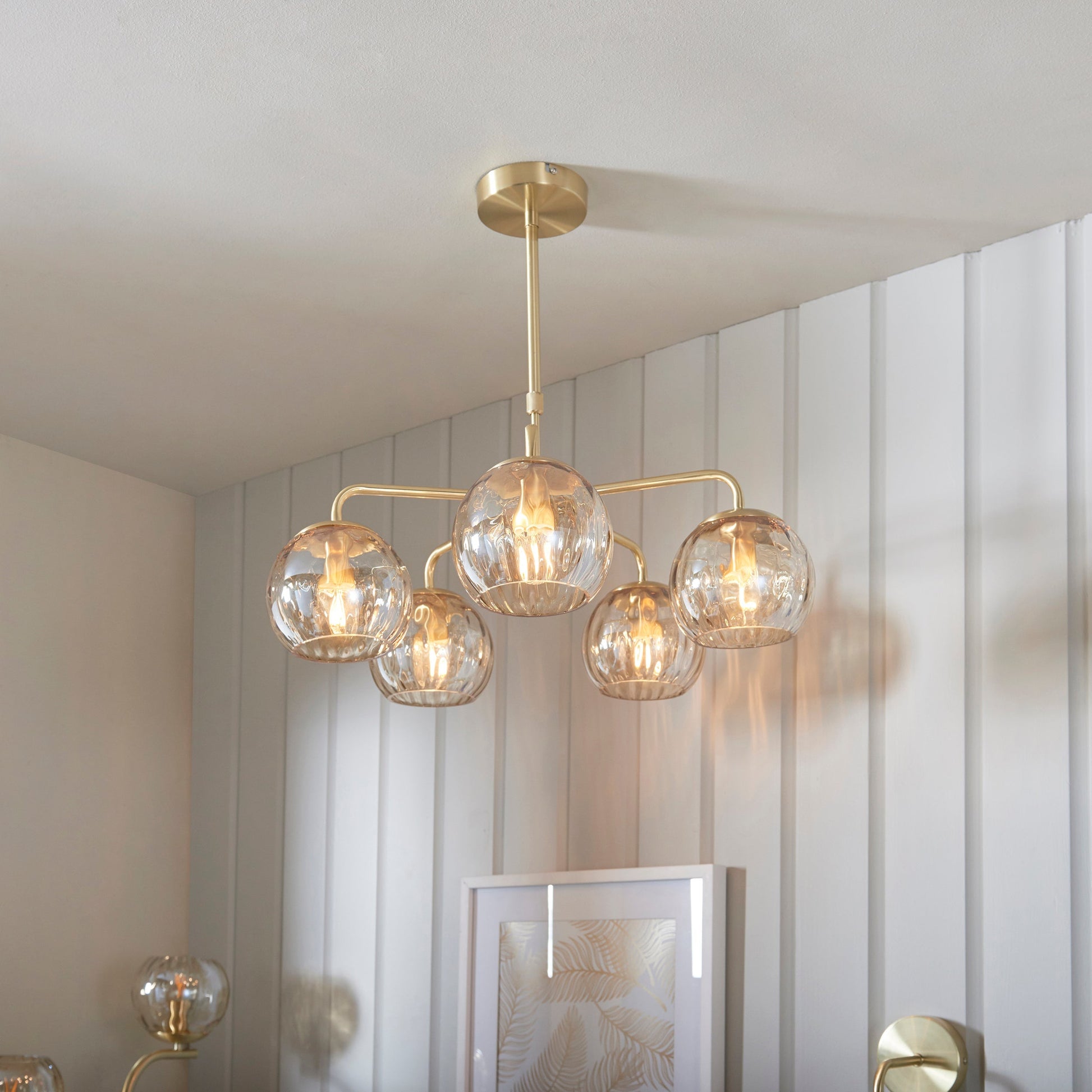 LustreGlow | Elegant Modern Satin Brass 5-Light Pendant Chandelier 1