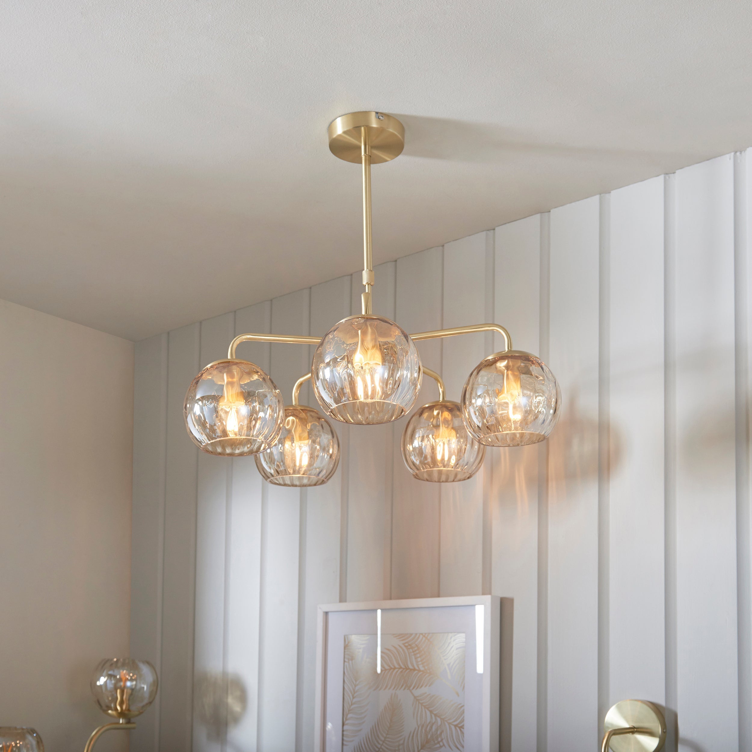 LustreGlow | Elegant Modern Satin Brass 5-Light Pendant Chandelier 1