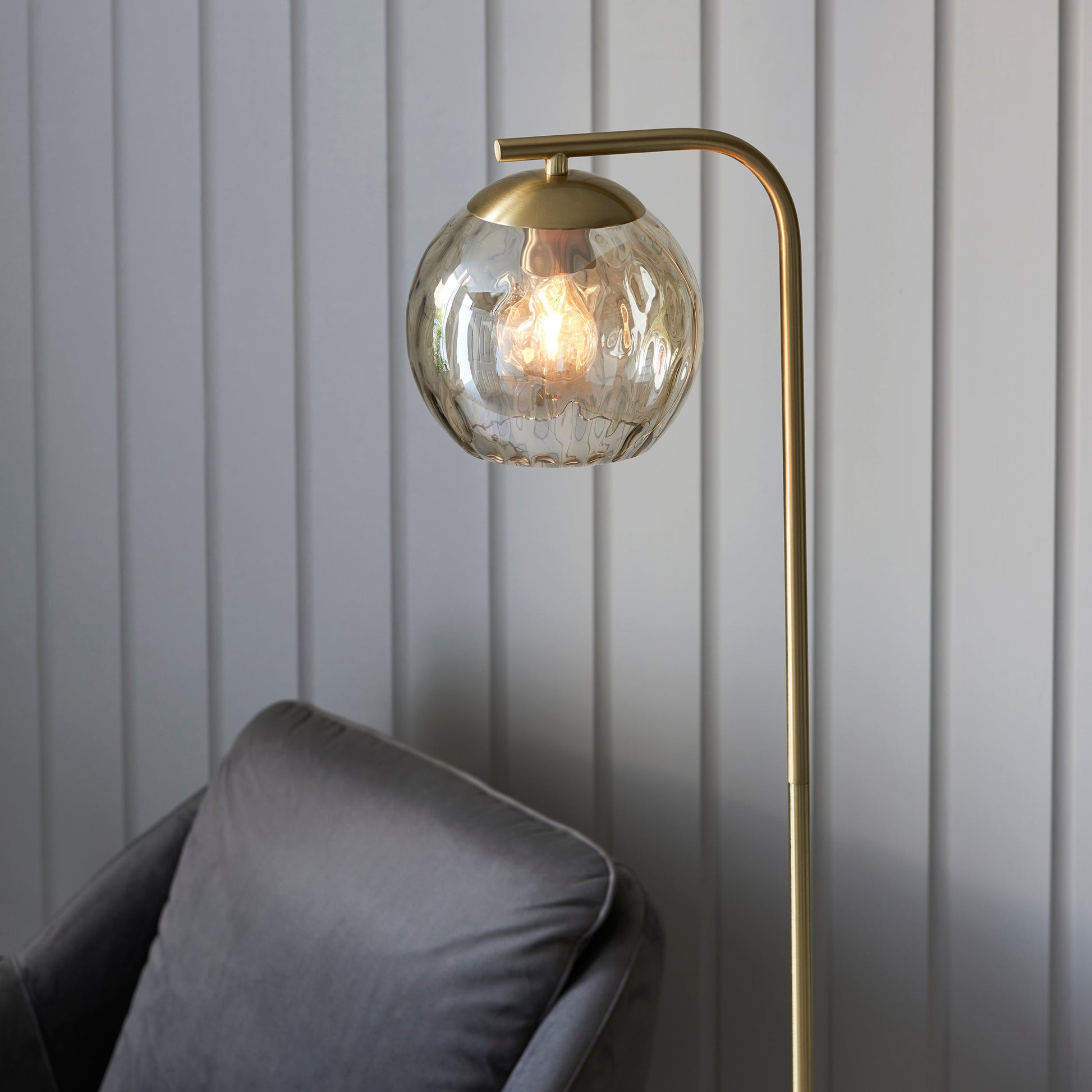 LustreGlow | Elegant Satin Brass Modern Floor Lamp Design 4