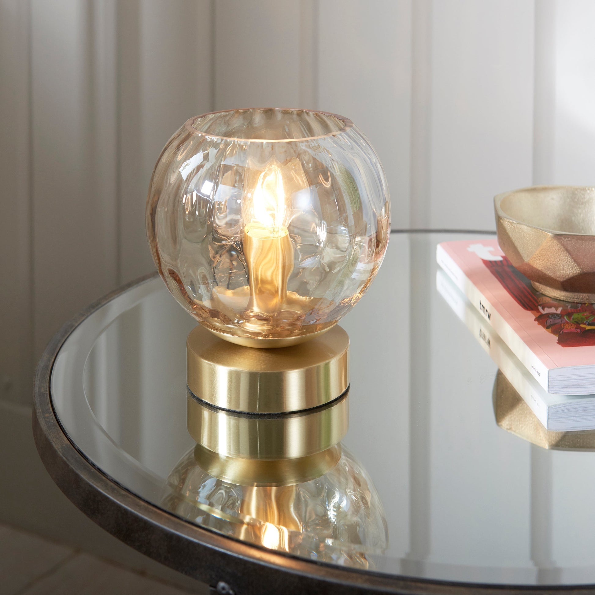 LustraGlow | Elegant Modern Satin Brass Table Lamp with Glass Shade 3