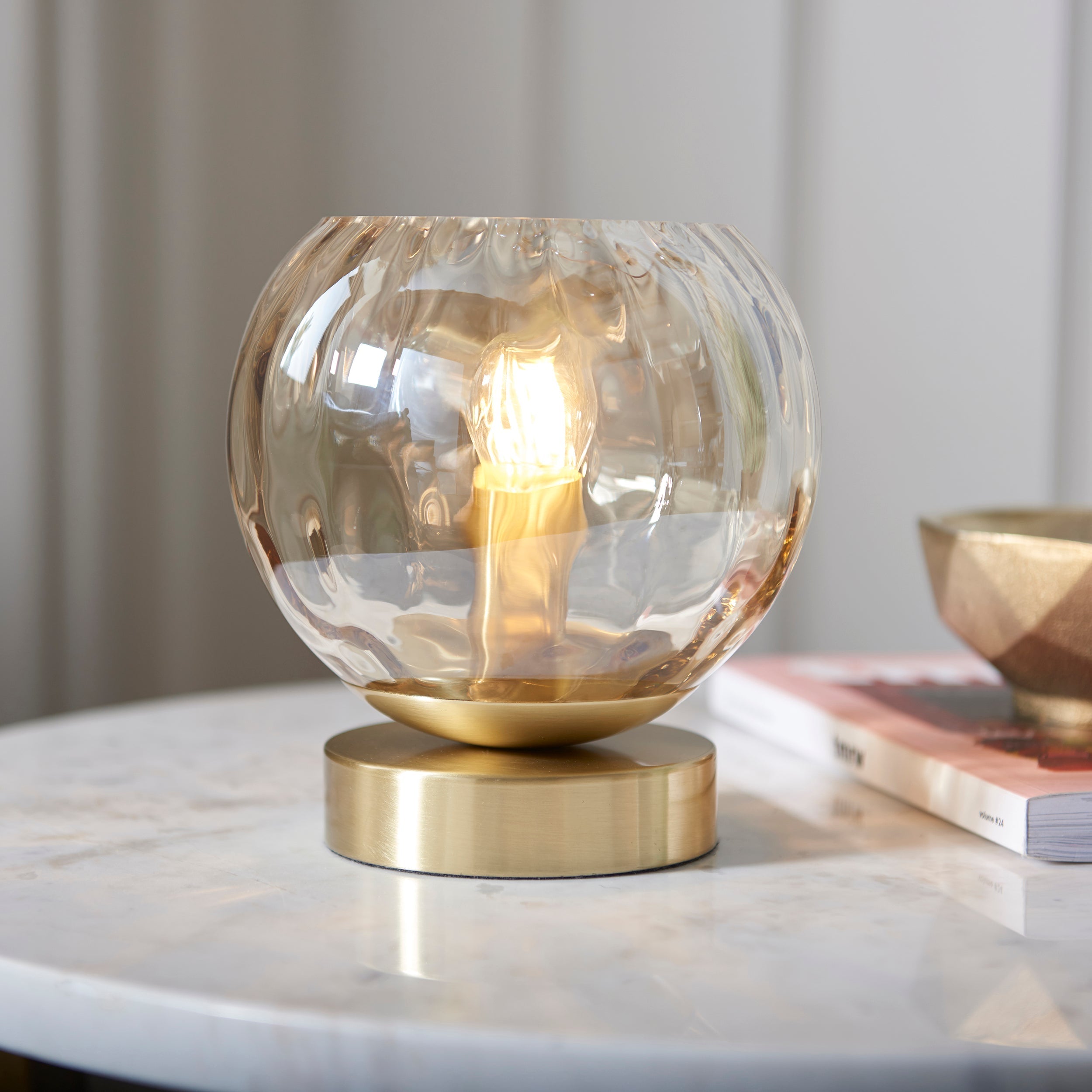 LustraGlow | Elegant Modern Satin Brass Table Lamp with Glass Shade 5