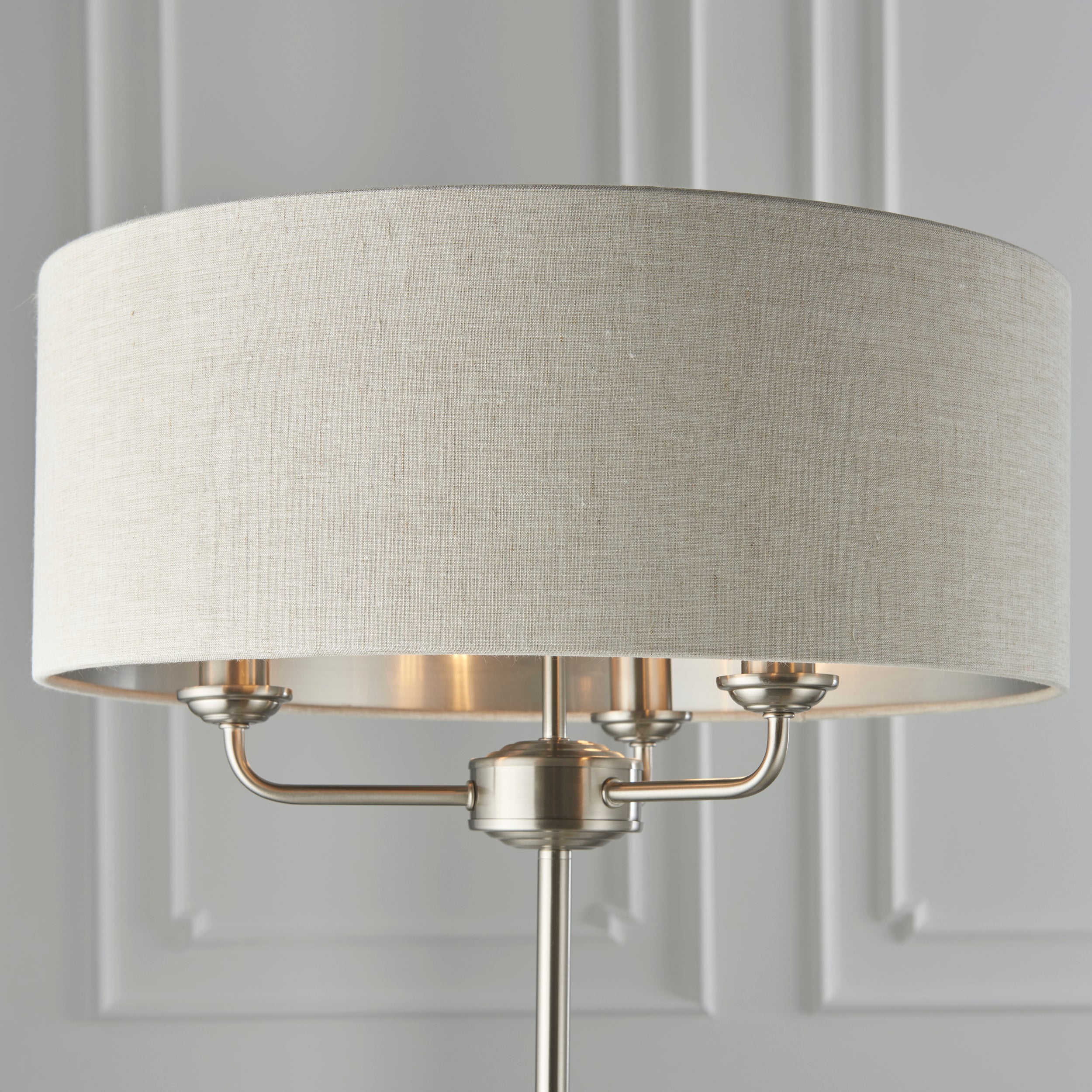 Freyza - Endon Highclere Floor Lamp Brushed Chrome & Natural