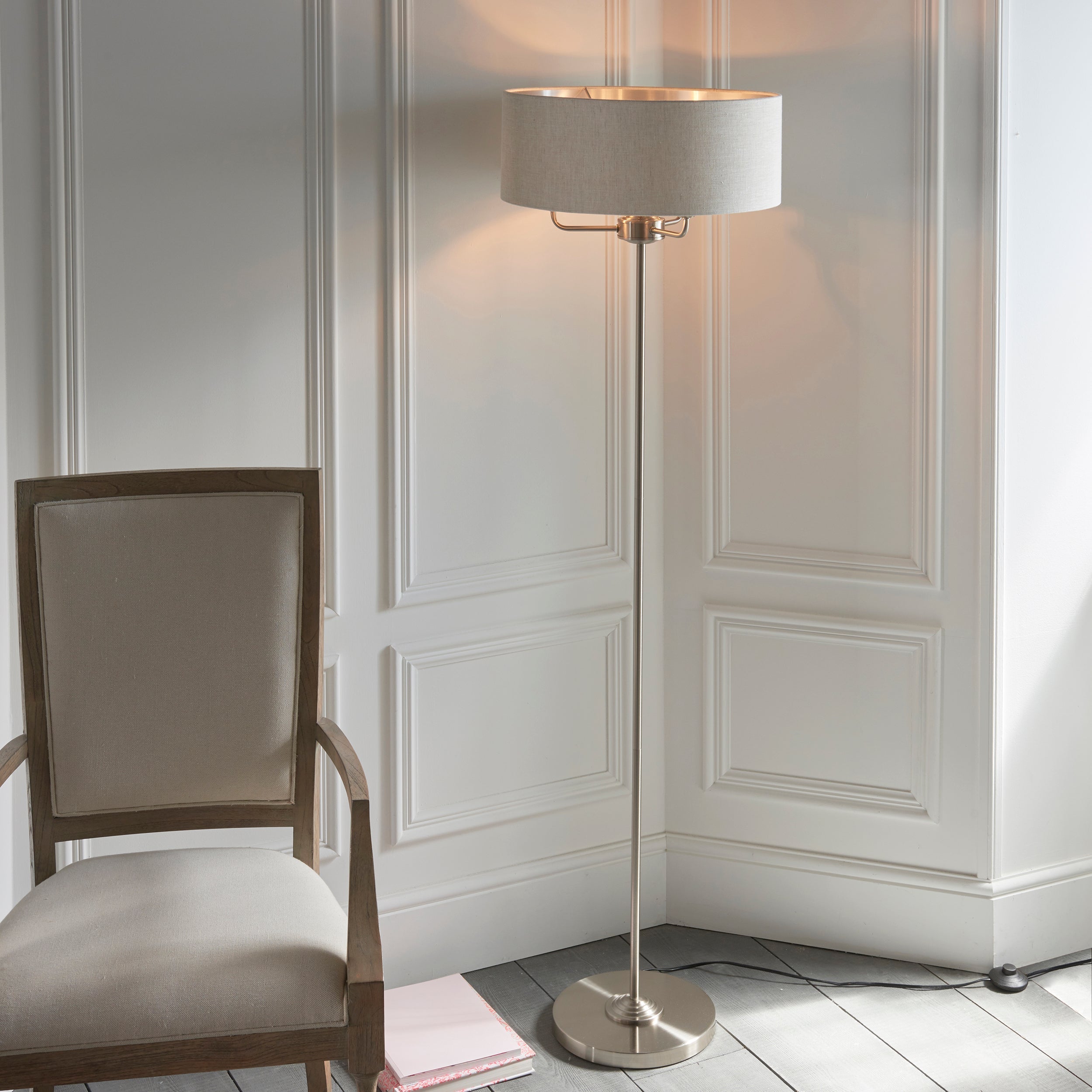 Freyza - Endon Highclere Floor Lamp Brushed Chrome & Natural