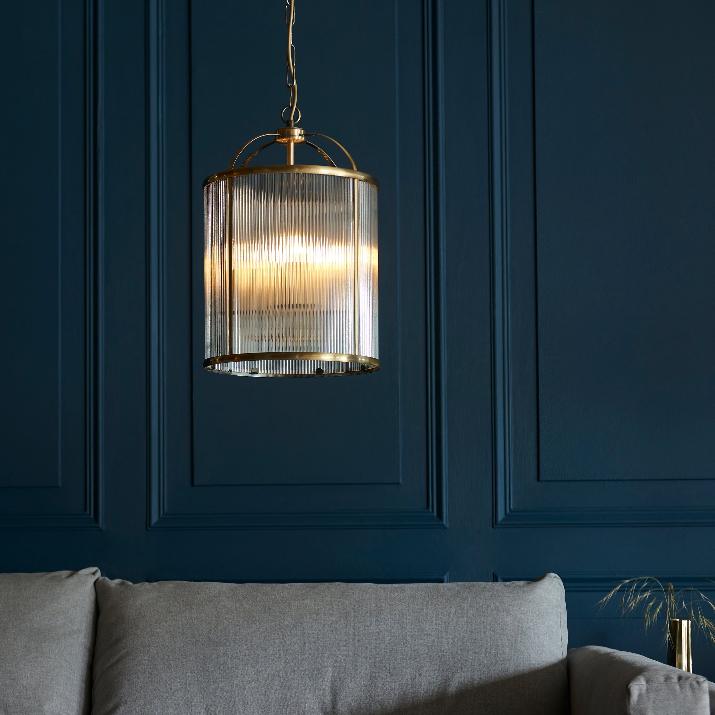 Freyza - Endon Lambeth Ribbed 4lt Lantern Antique Brass