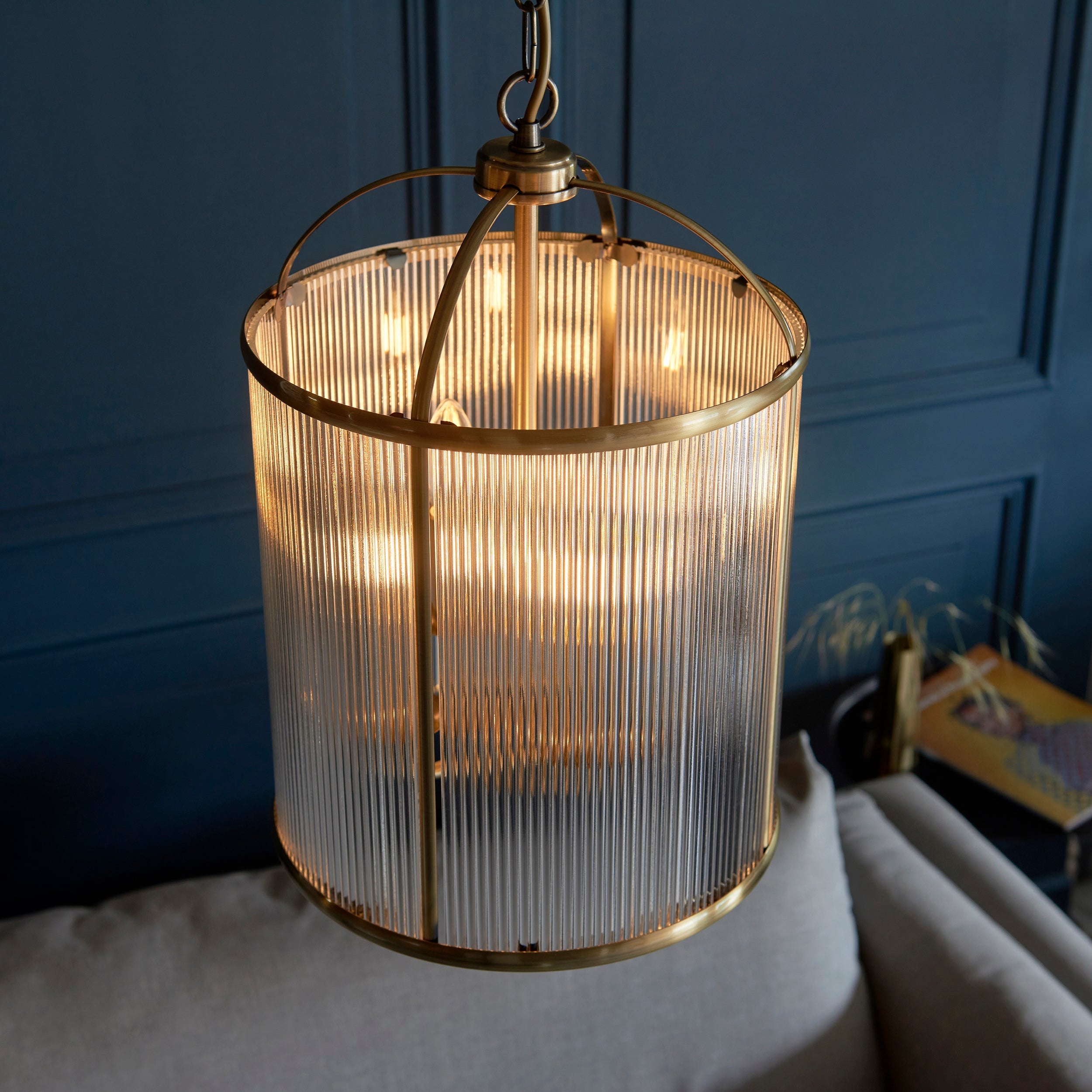 Freyza - Endon Lambeth Ribbed 4lt Lantern Antique Brass
