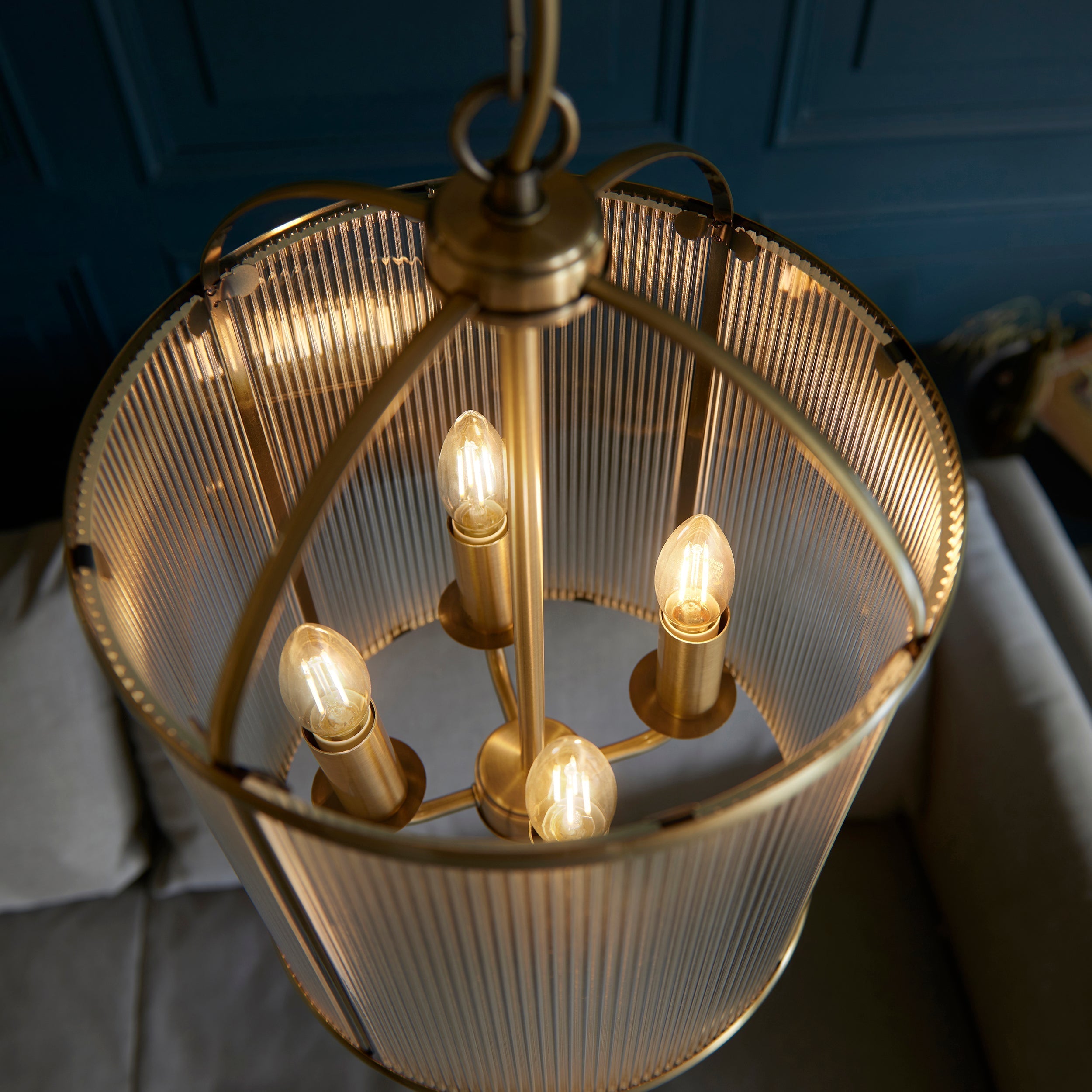 Freyza - Endon Lambeth Ribbed 4lt Lantern Antique Brass
