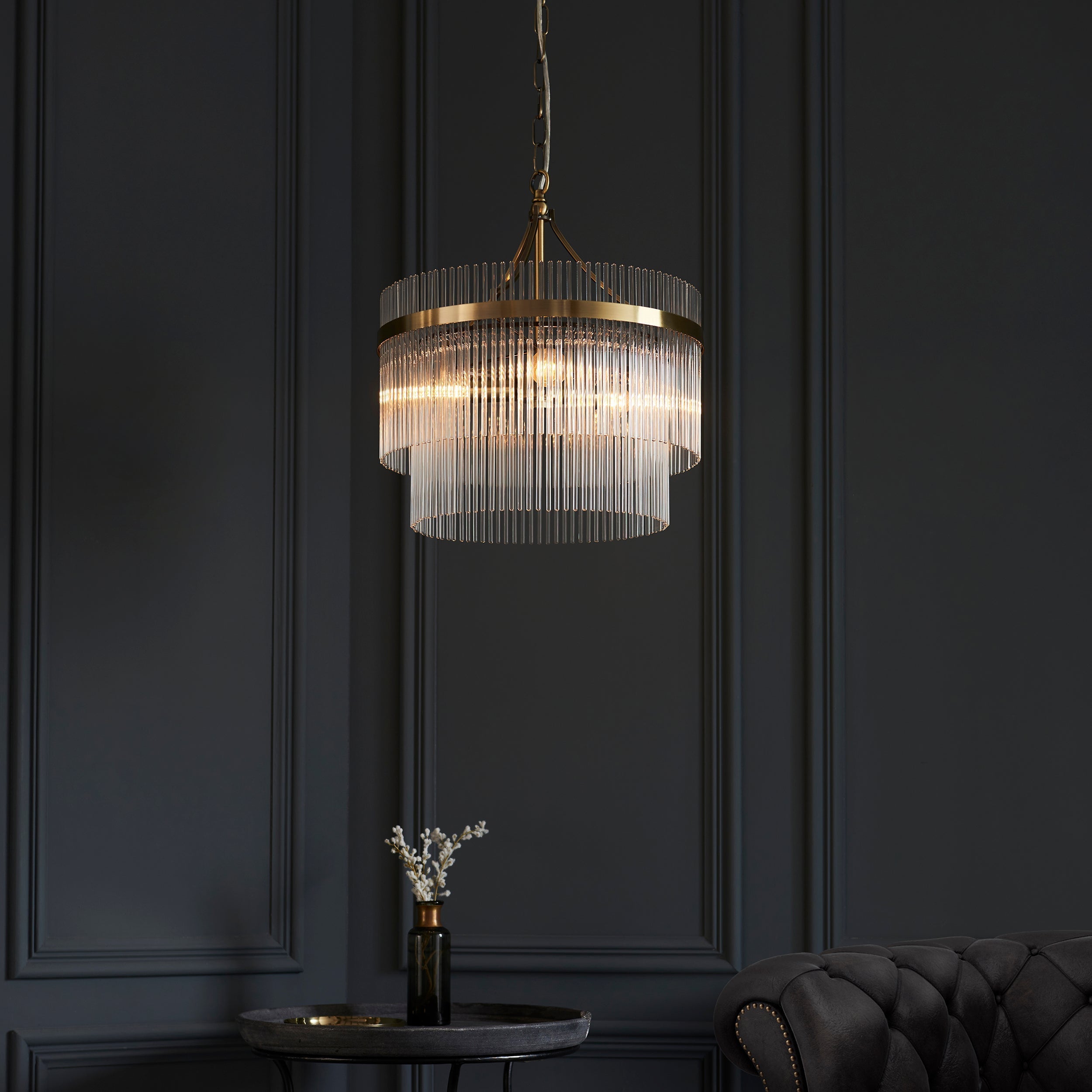 Freyza - Endon Marietta 3lt Chandelier Antique Brass & Glass