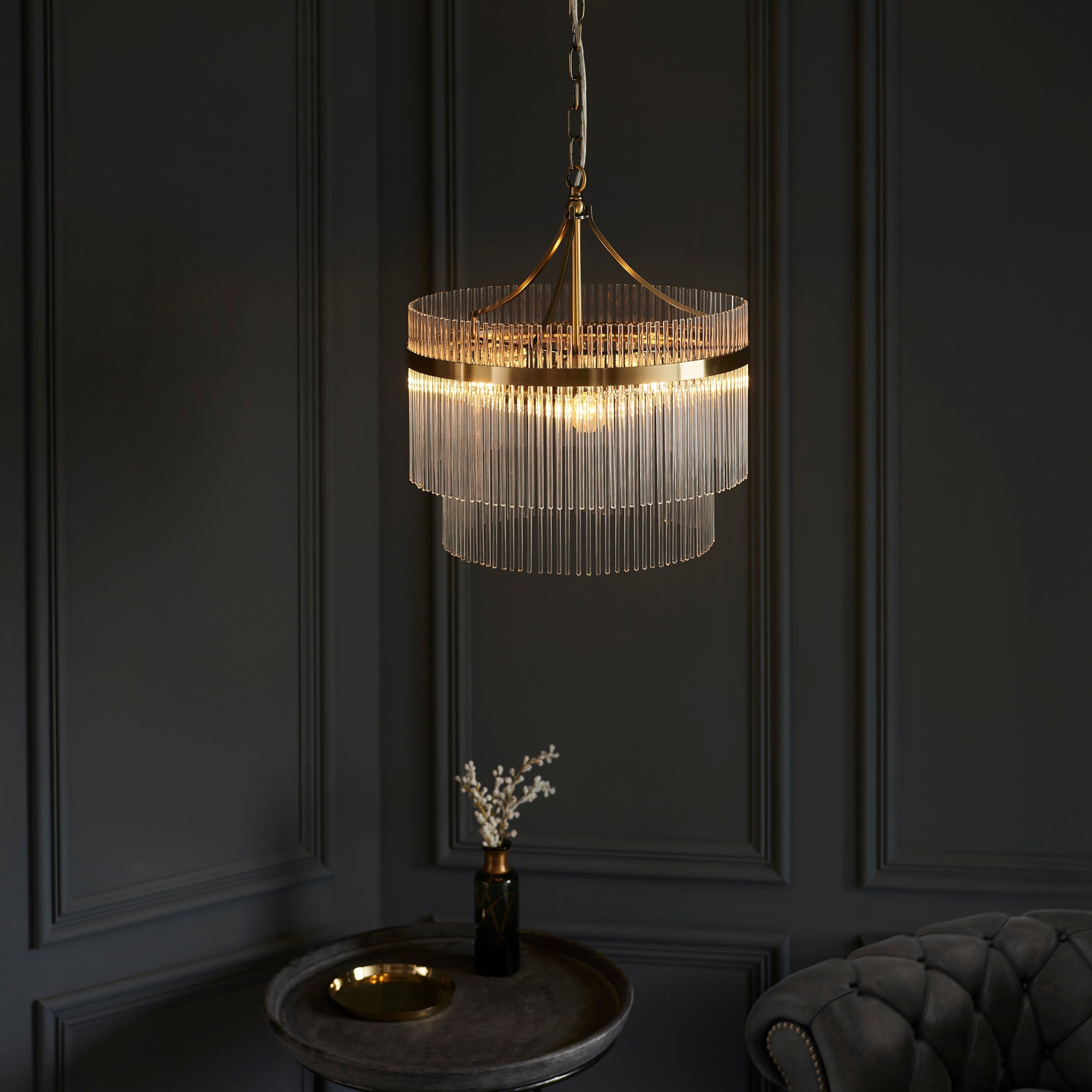 Freyza - Endon Marietta 3lt Chandelier Antique Brass & Glass