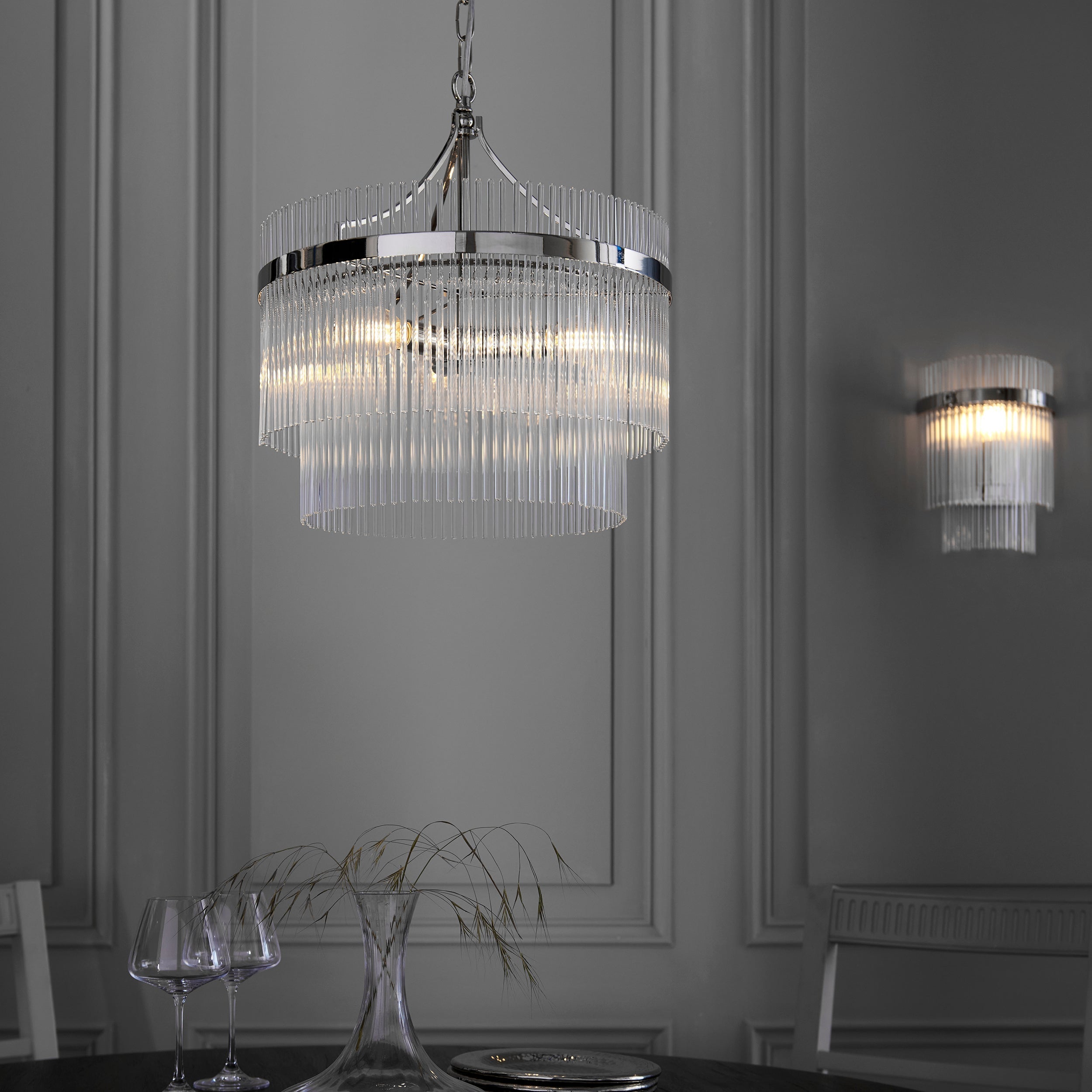 Lustre Freyza Endon Marietta à 3 lumières, nickel brillant