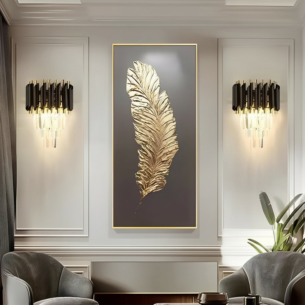 Freyza - LED Wall Sconce Light – Modern Postmodern Crystal Gold Black (35x25cm / 14x10in)