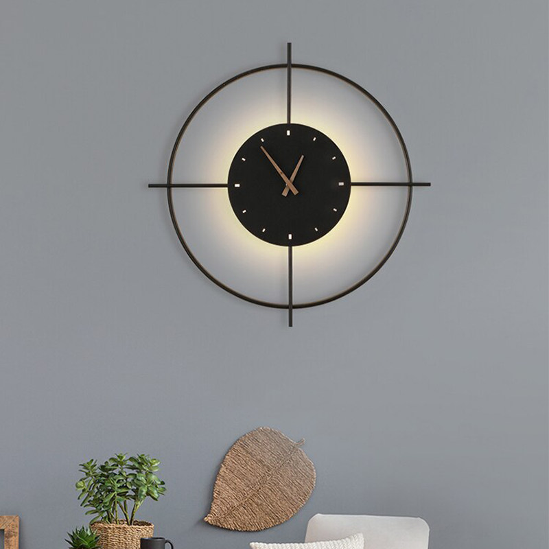 Freyza | Glint Modern Clock Black Gold Indoor Wall Light – Modern Bedroom Living Room