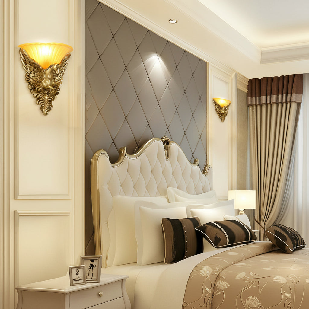 Freyza - LED Wall Sconce Light – Luxury Gold Horse Head Retro Resin (37x33.5cm / 14.6x13.2in)