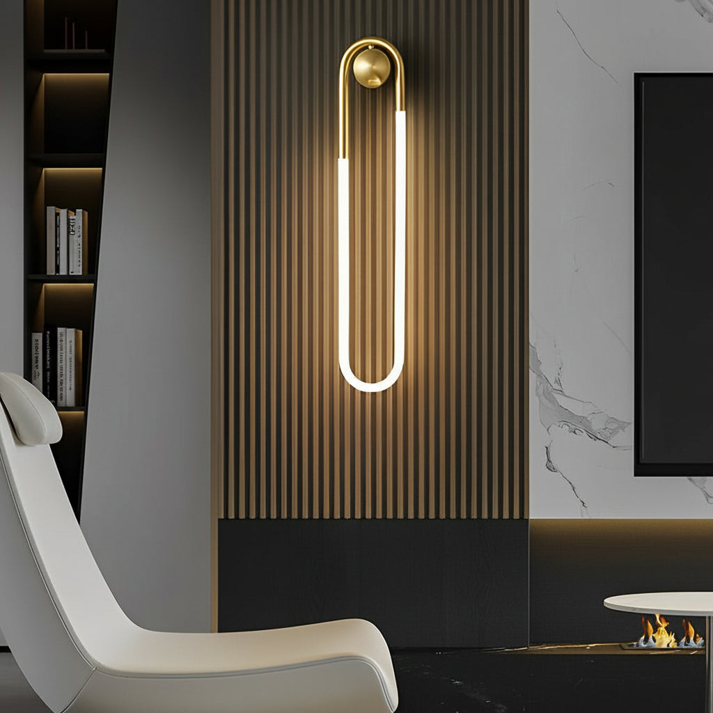 Freyza - Nordic Minimalist Brass LED Wall Sconce – Linear Bedside Wall Lamp (3-Color Dimmable)