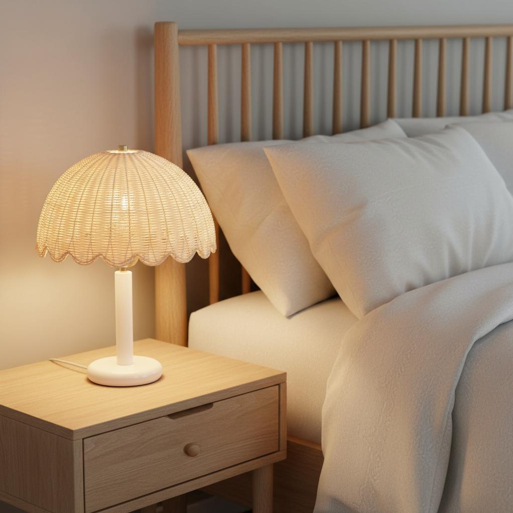 Freyza | Tischlampe aus Rattan und Holz – Nachttischlampe fürs Schlafzimmer