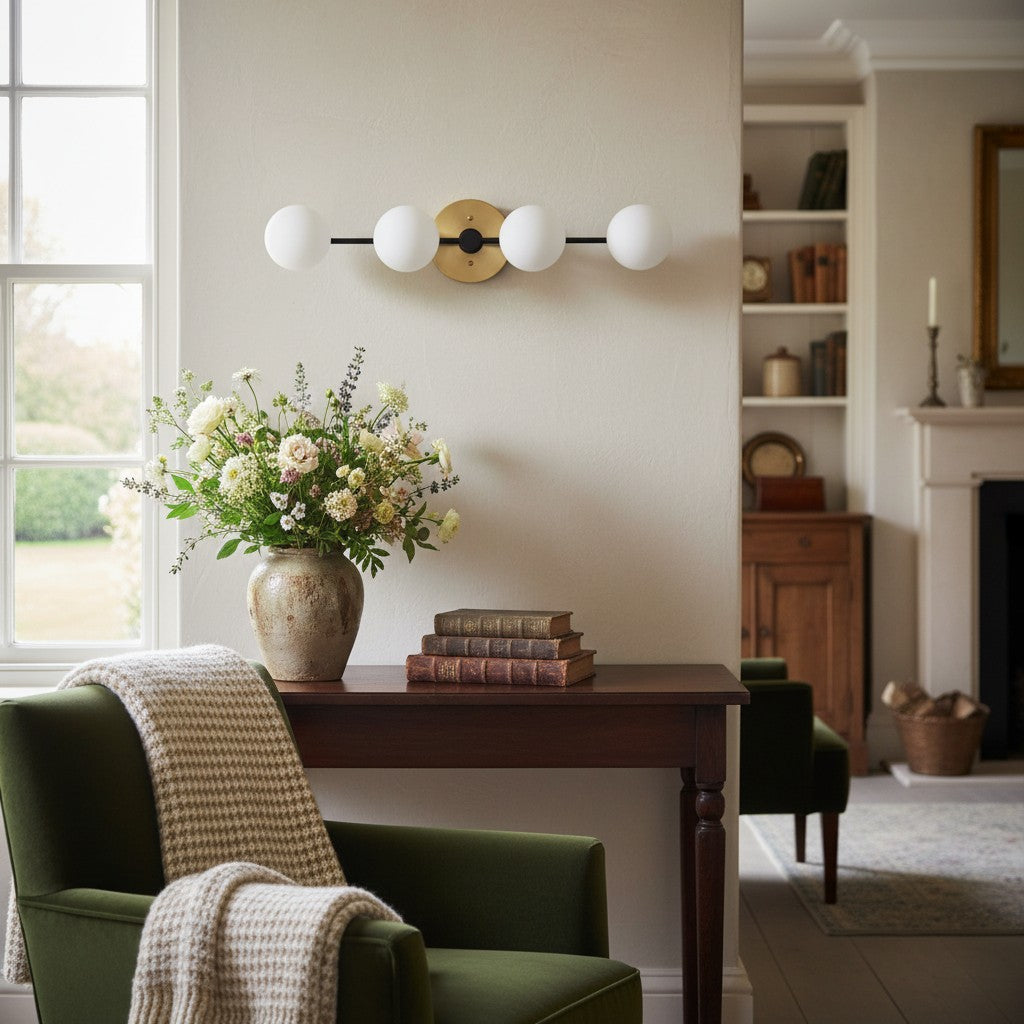 Freyza | 4-Light Brass Glass Wall Sconce – Living Room Hallway