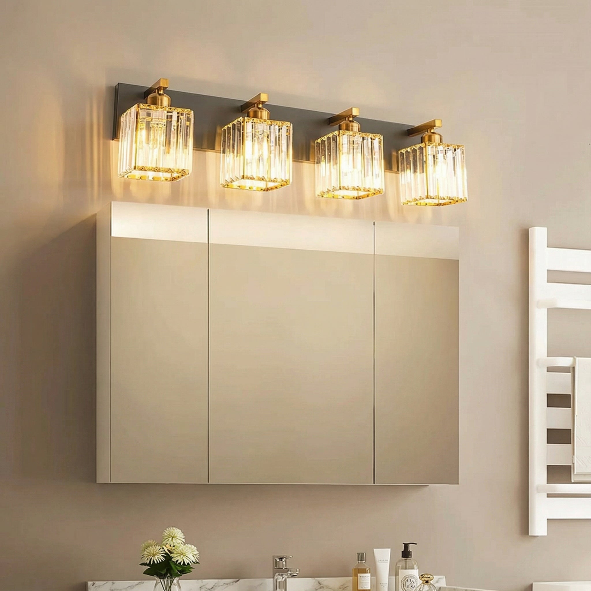 Freyza - Wall Sconce Modern Square LED Crystal Indoor Vanity Bedroom 2-4 Lights