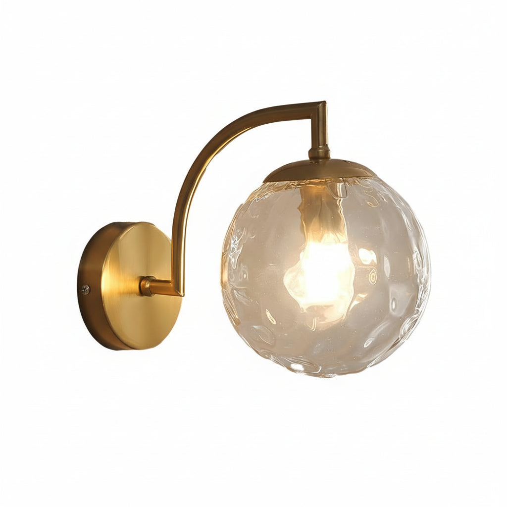 Freyza - LED Wall Sconce Light – Modern Curved Arm Ribbed Glass Globe (26x15cm / 10.2x5.9in)