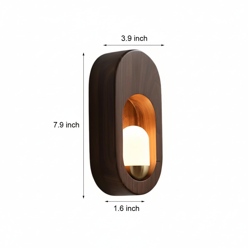 Freyza - LED Wall Sconce Light – Modern Minimalist Oval Wood Nordic Walnut (20x10cm / 7.9x3.9in)