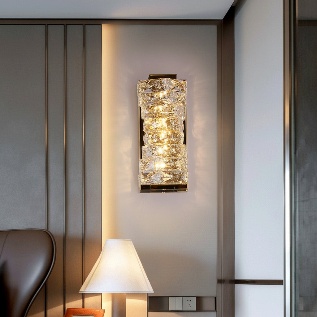 Freyza - Modern Crystal Pillar LED Wall Sconce – Luxury 3-Color Dimmable Wall Light (Gold/Silver)